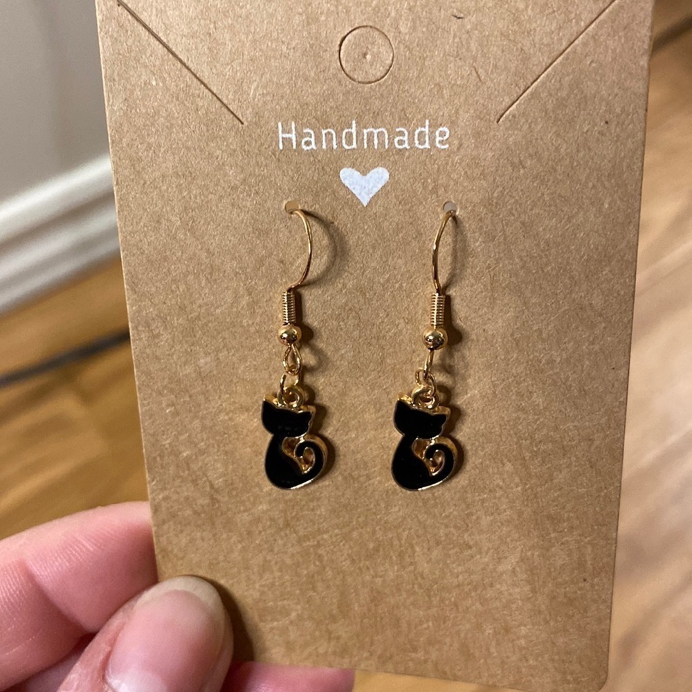 Black Cat Dangling Earrings  Homemade